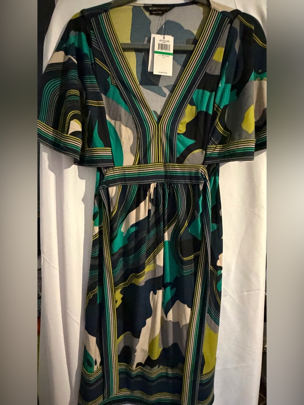 BCBG Abstract Green Teal Black Mini Dress NWT